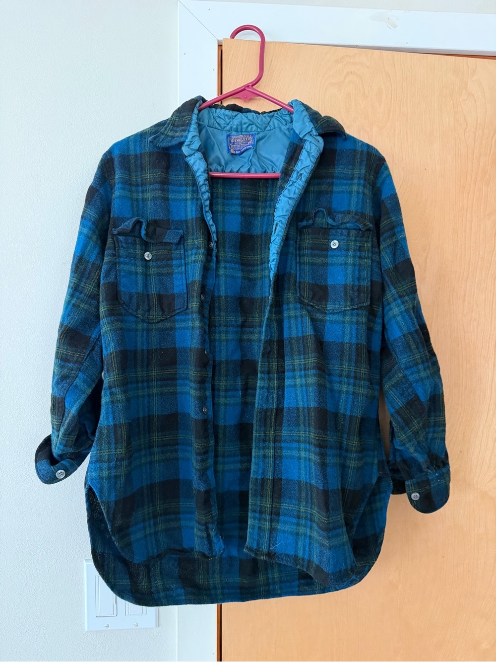 Vintage Pendleton Blue & Green Plaid Flannel Shirt Jacket